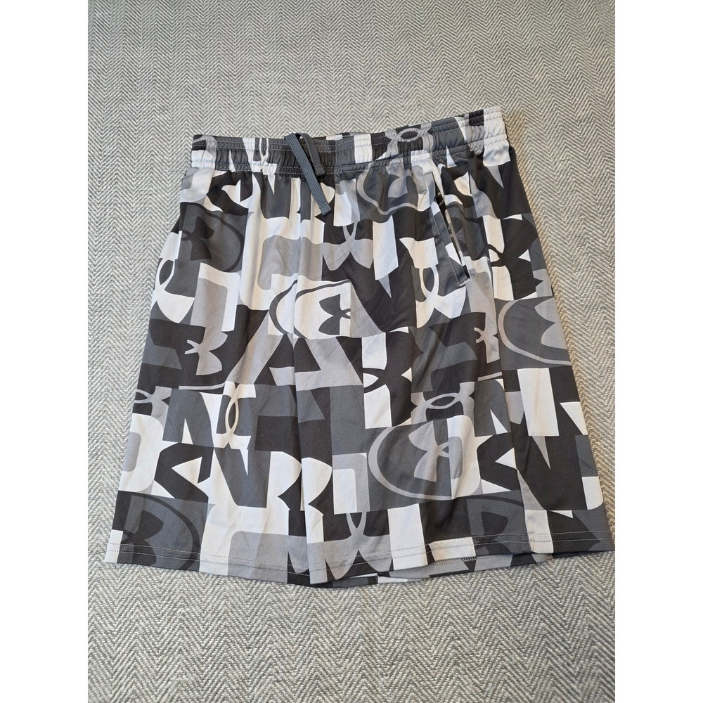 Under Armour Athletic Short Boys XL Gray Black Running Training Drawstring Waist